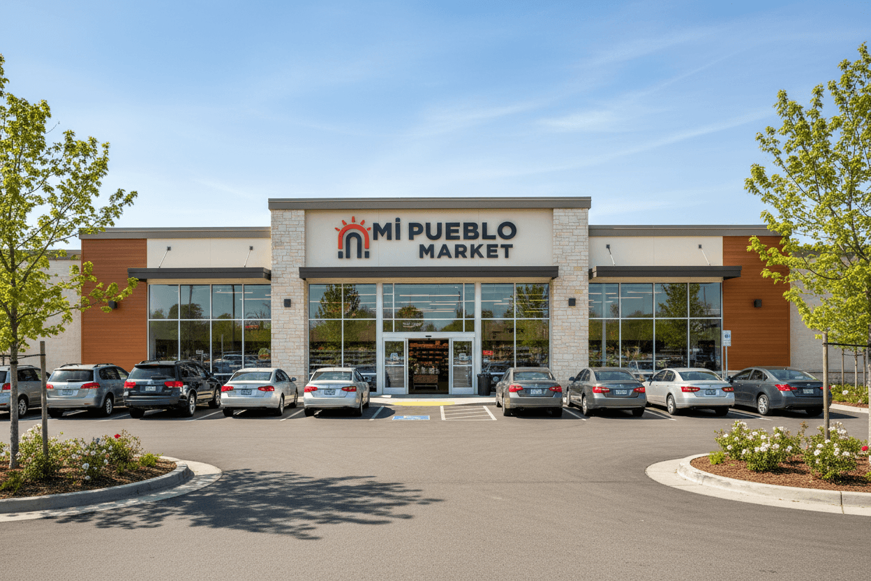 Mi Pueblo Market store exterior with parking and entrance