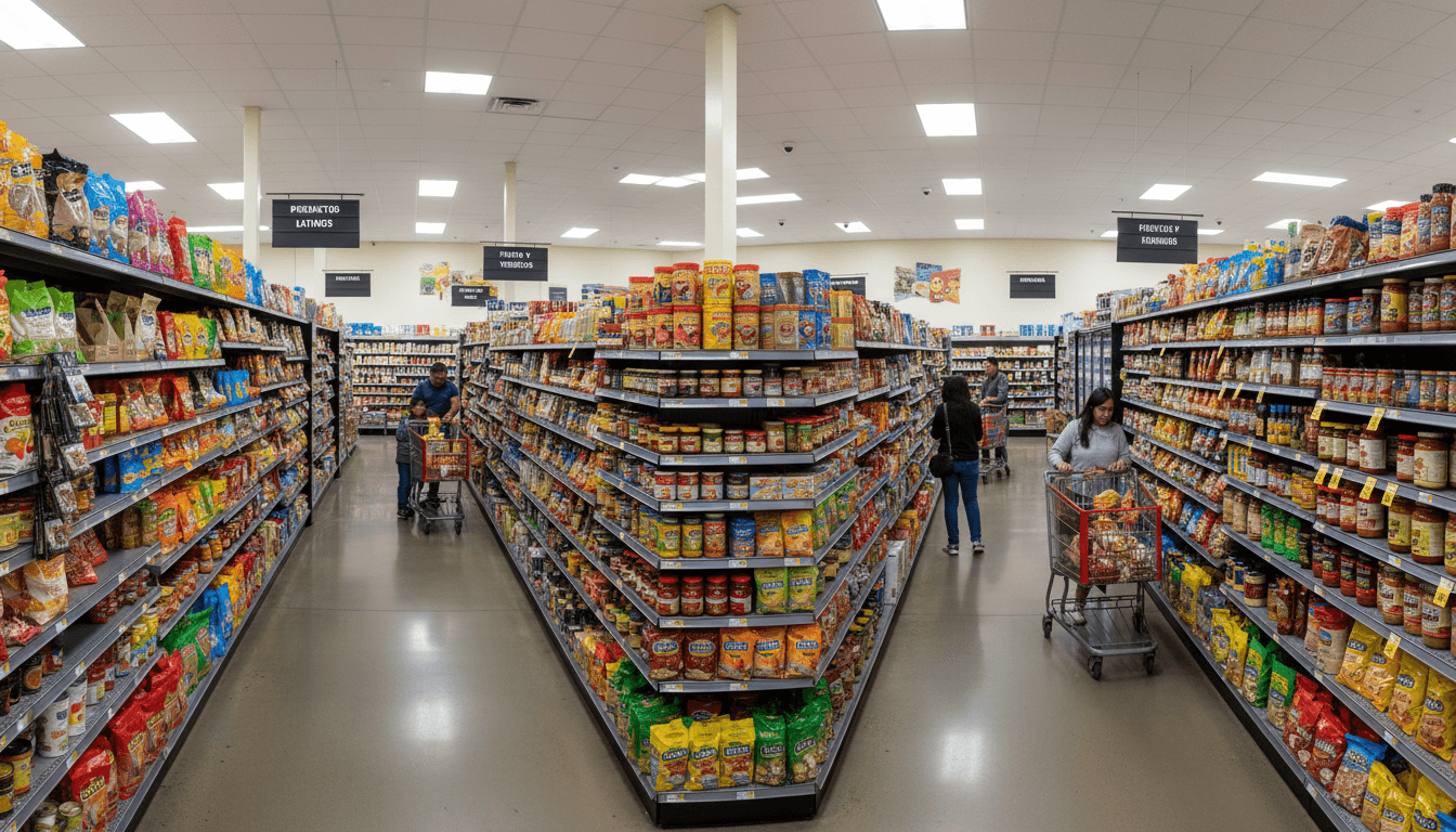 Clean organized interior of Mi Pueblo Market with diverse product selection